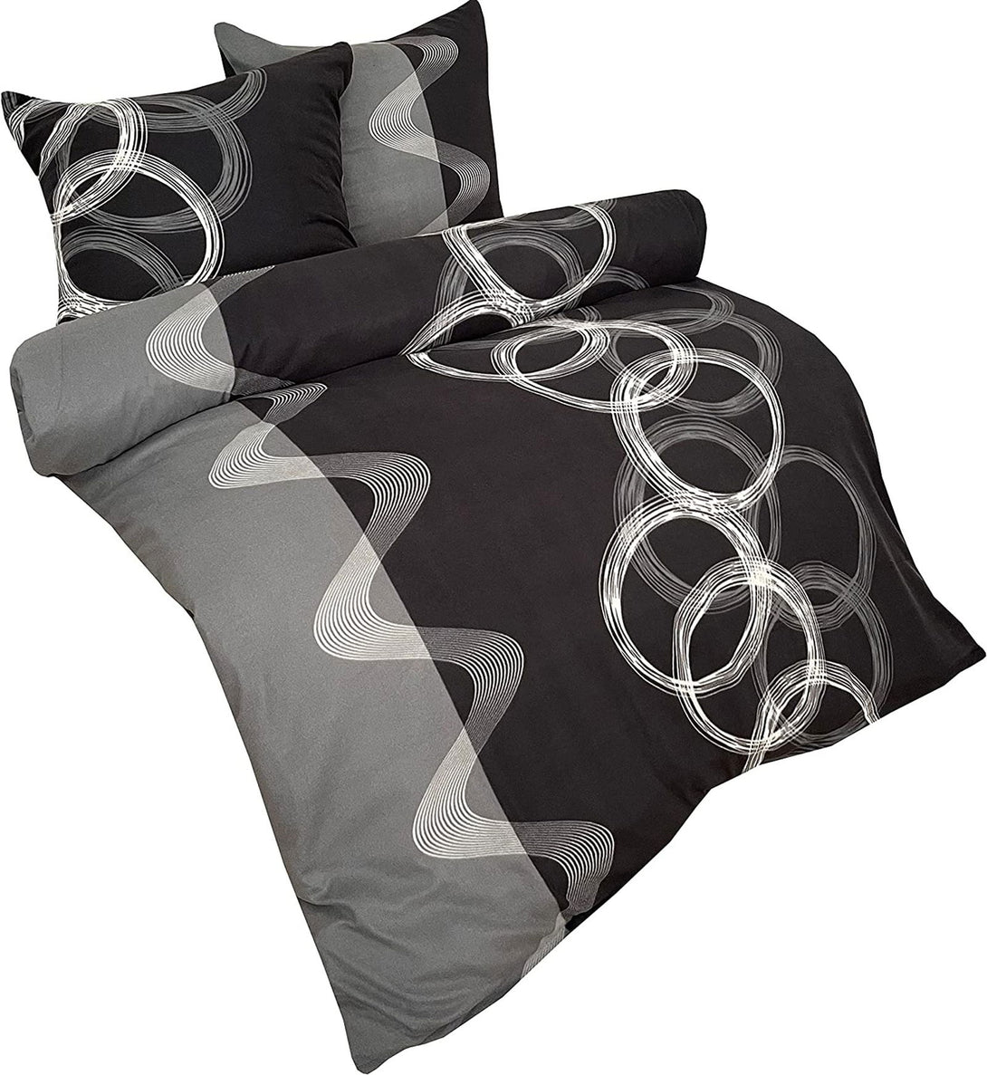 One Home Winter Bettwäsche 240x220 cm Kreise grau anthrazit modern Flausch Thermofleece