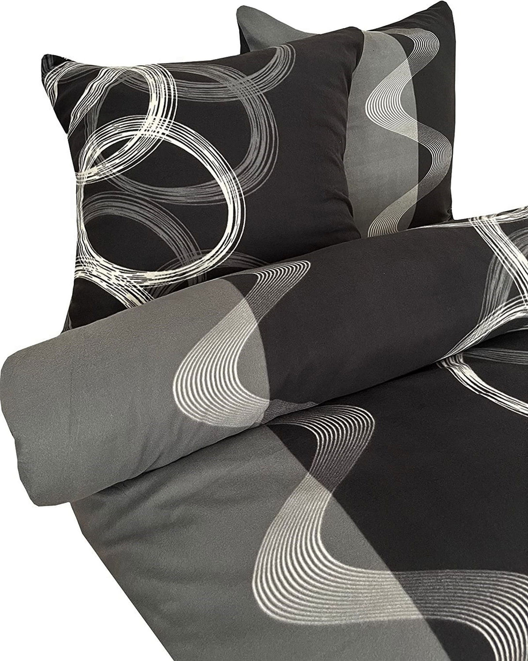 One Home Winter Bettwäsche 240x220 cm Kreise grau anthrazit modern Flausch Thermofleece