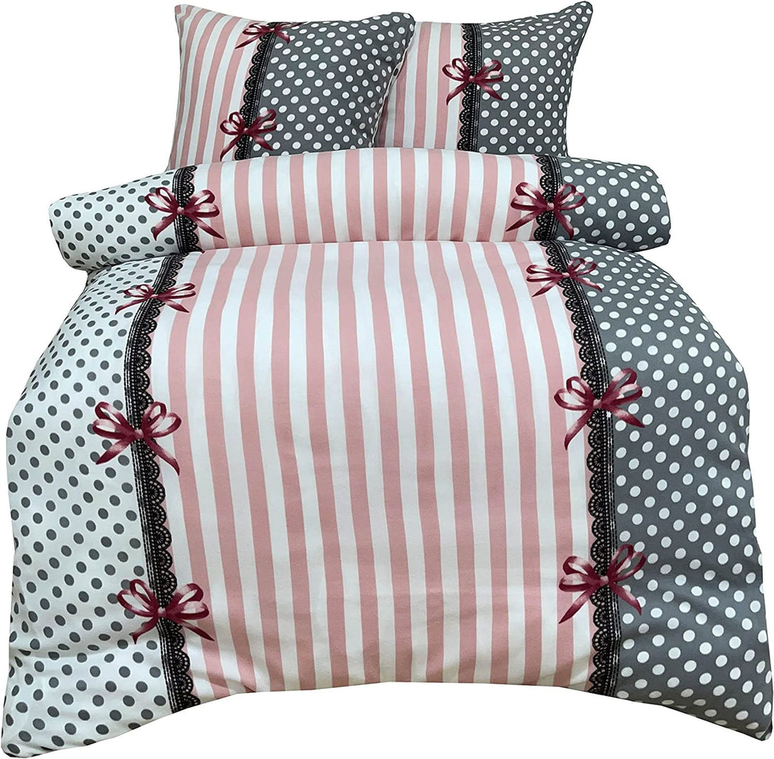 Winter Bettwäsche 240x220 cm rosa grau Warm Flausch Thermofleece Doppe – One Home