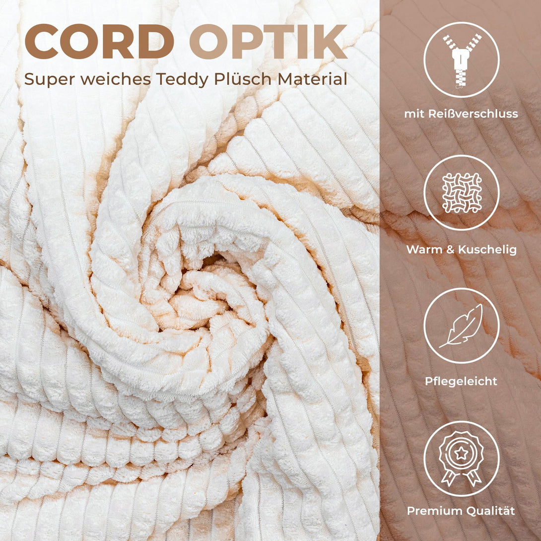 One Home Winter Bettwäsche Karo Cord Optik Teddy Plüsch Nicki Warme Fleece Cashmere Touch