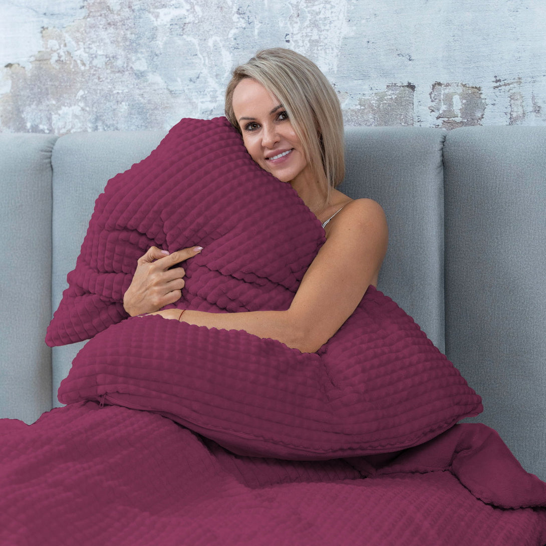 One Home Winter Bettwäsche Karo Cord Optik Teddy Plüsch Nicki Warme Fleece Cashmere Touch