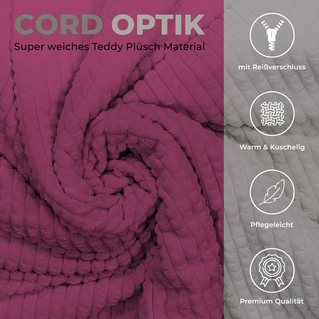 One Home Winter Bettwäsche Karo Cord Optik Teddy Plüsch Nicki Warme Fleece Cashmere Touch