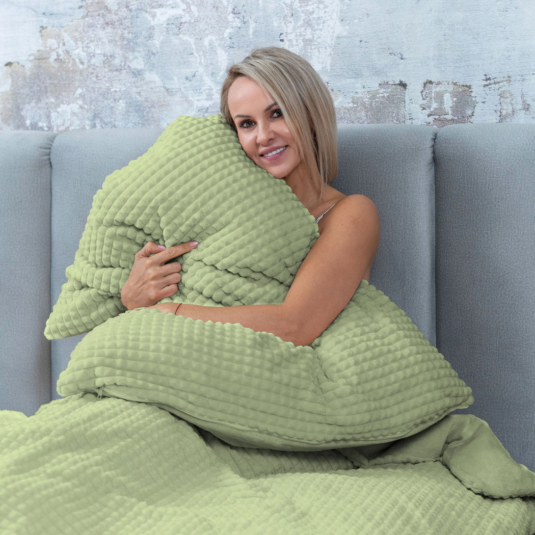 One Home Winter Bettwäsche Karo Cord Optik Teddy Plüsch Nicki Warme Fleece Cashmere Touch