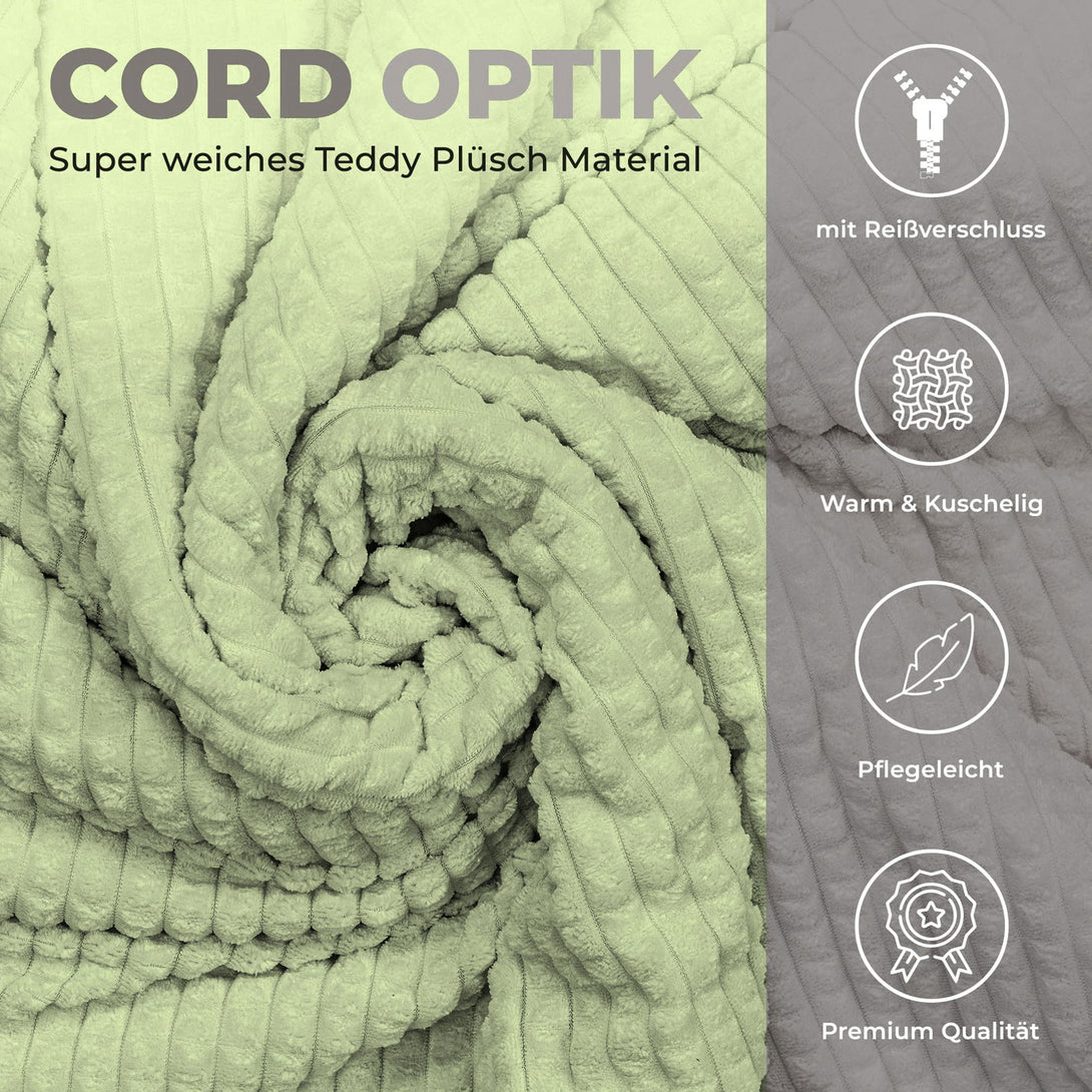One Home Winter Bettwäsche Karo Cord Optik Teddy Plüsch Nicki Warme Fleece Cashmere Touch