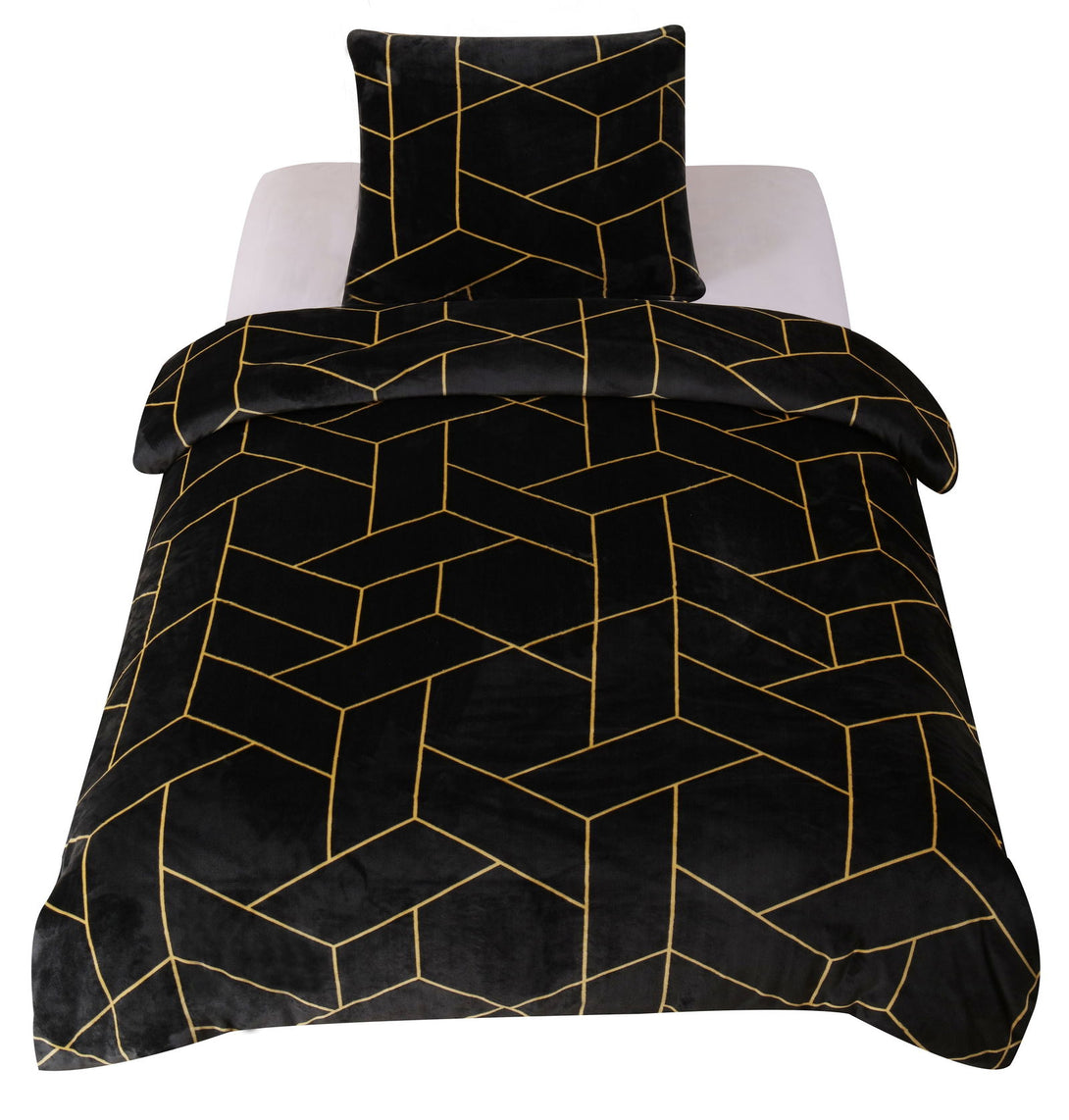 Winter Bettwäsche Teddy Plüsch geometrisch schwarz gold modern Flausch
