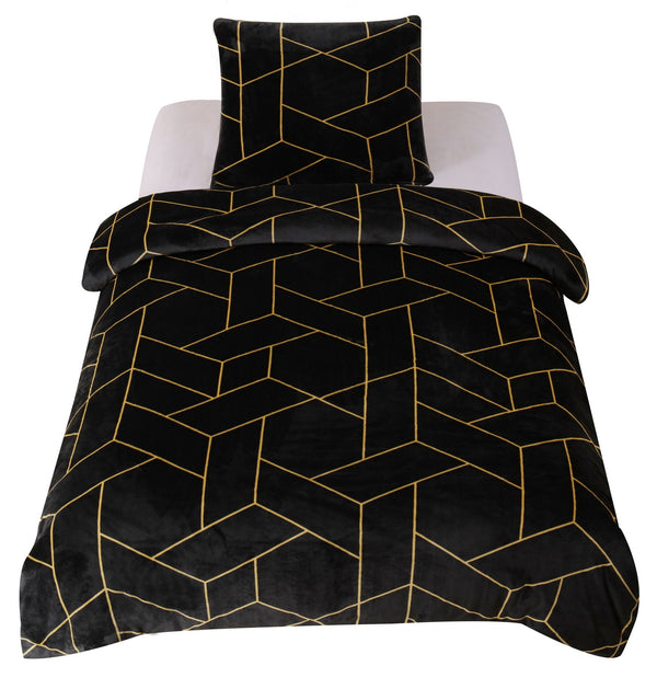One Home Winter Bettwäsche Teddy Plüsch geometrisch schwarz gold modern Flauschig Warm