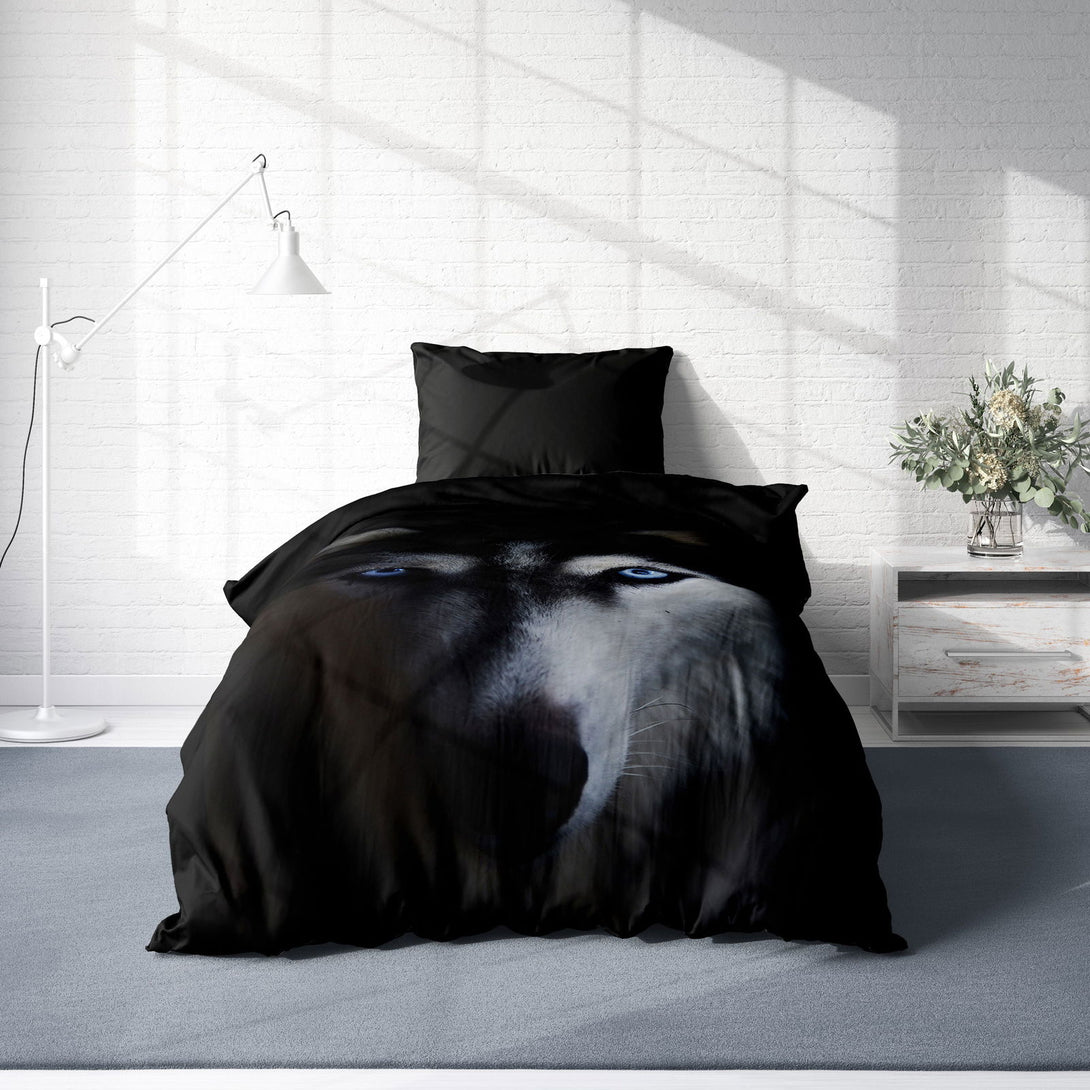 One Home Wolf Bettwäsche 135x200 cm Wölfe schwarz weiß Tier Wendemotiv Microfaser