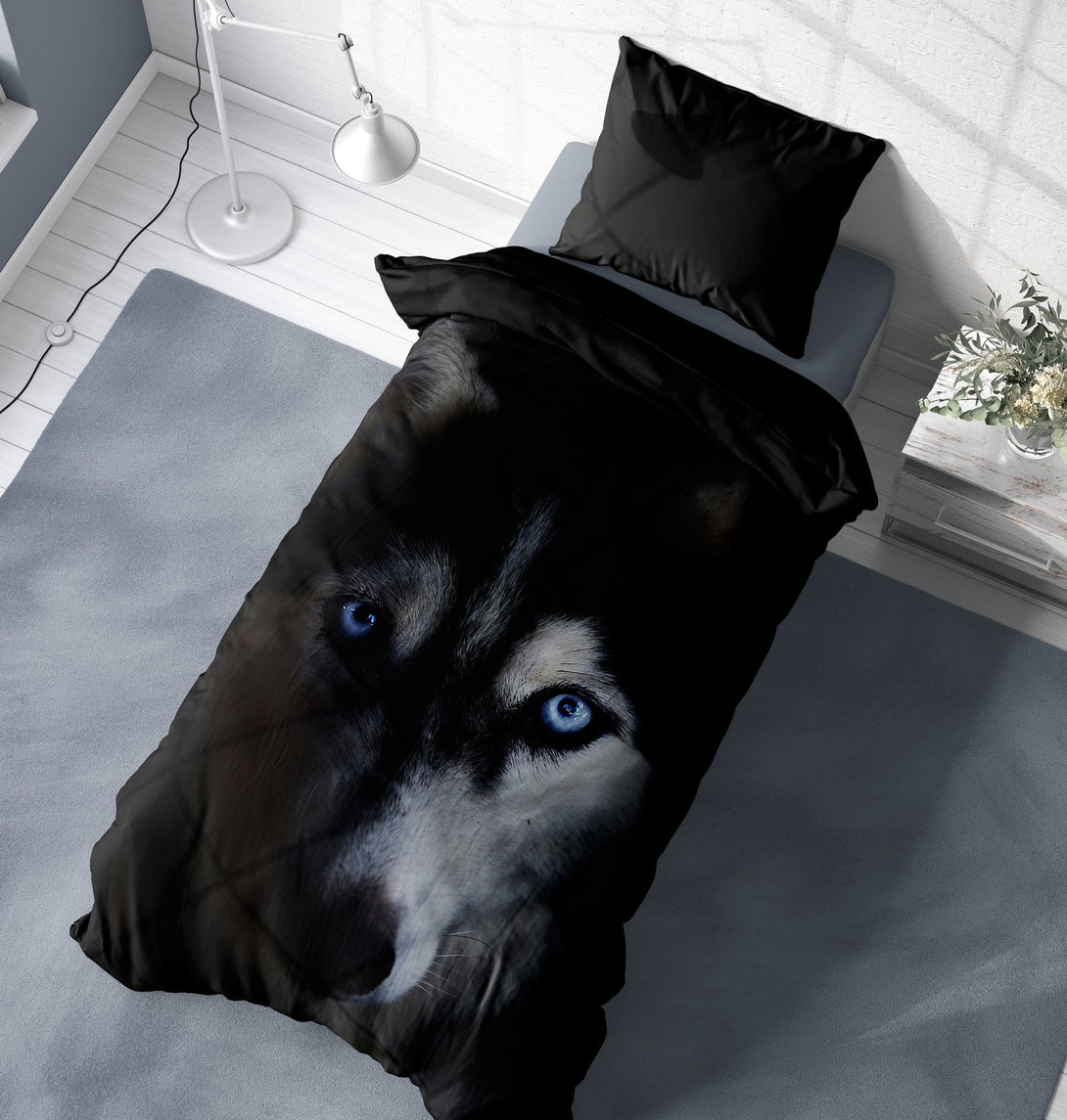 One Home Wolf Bettwäsche 135x200 cm Wölfe schwarz weiß Tier Wendemotiv Microfaser