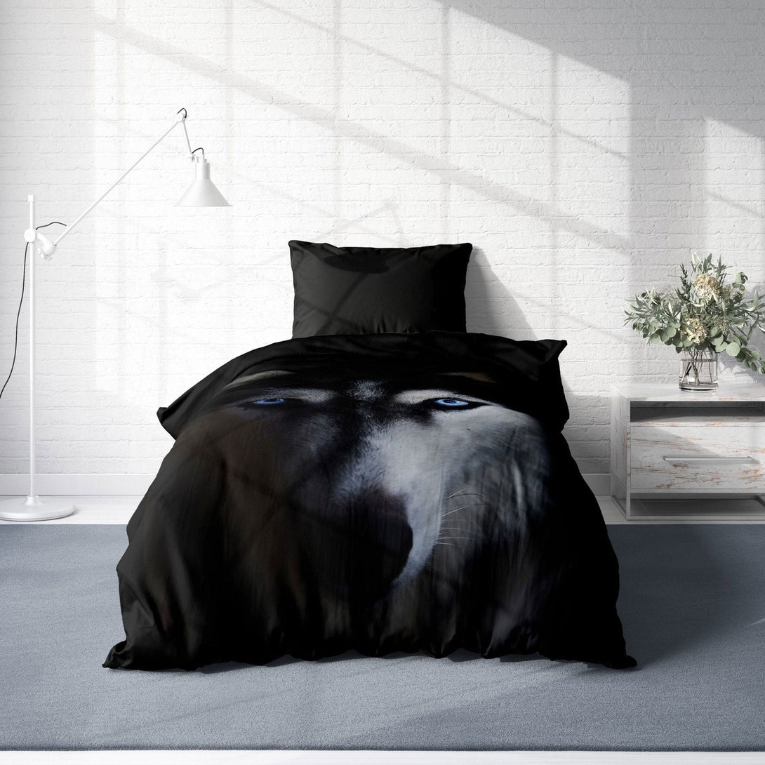 One Home Wolf Bettwäsche 135x200 cm Wölfe schwarz weiß Tier Wendemotiv Microfaser