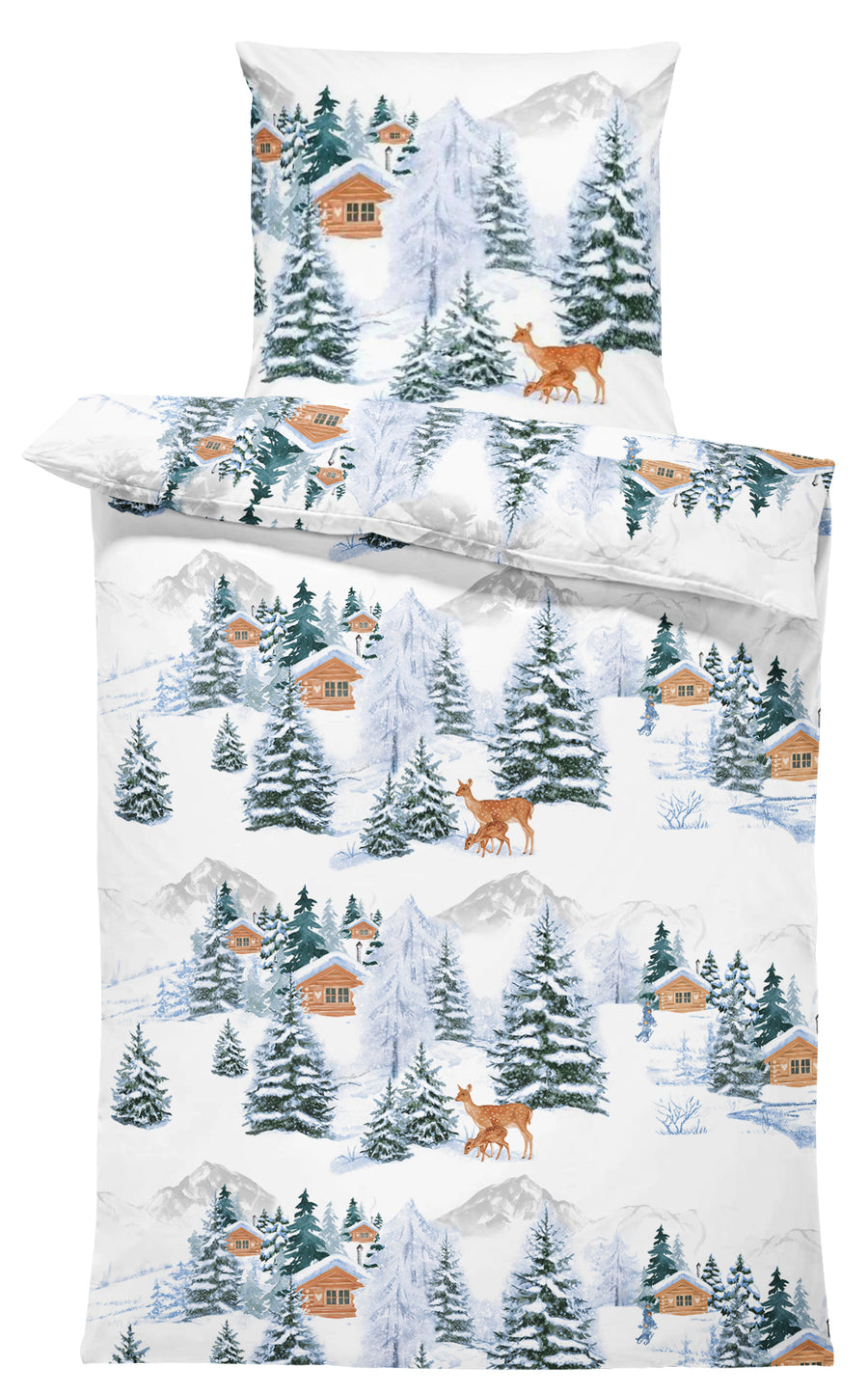 One Home Winter Biber Bettwäsche 135x200 cm Winterlandschaft Warm Flanell Baumwolle