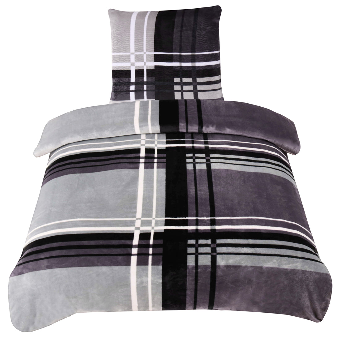 One Home Winter Bettwäsche Teddy Plüsch gestreift modern Kuschelig Flauschig Warm Weich grau