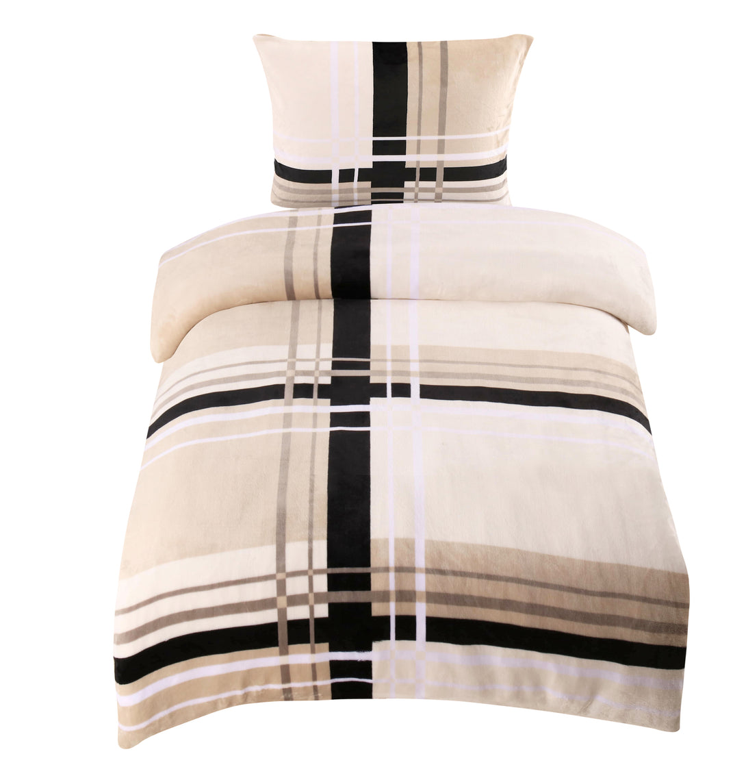 One Home Winter Bettwäsche Teddy Plüsch gestreift modern Kuschelig Flauschig Warm Weich beige