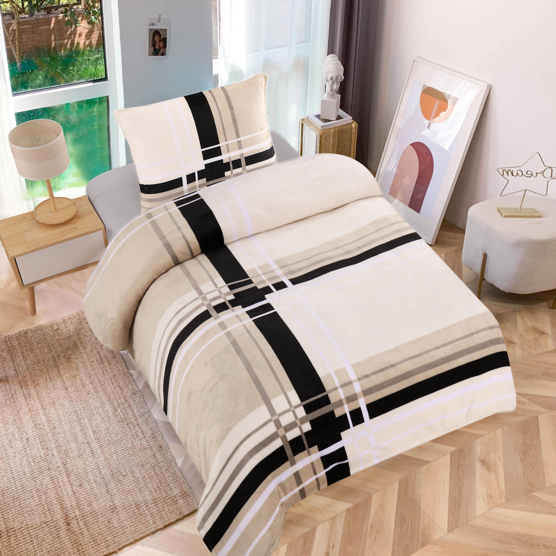 One Home Winter Bettwäsche Teddy Plüsch gestreift modern Kuschelig Flauschig Warm Weich
