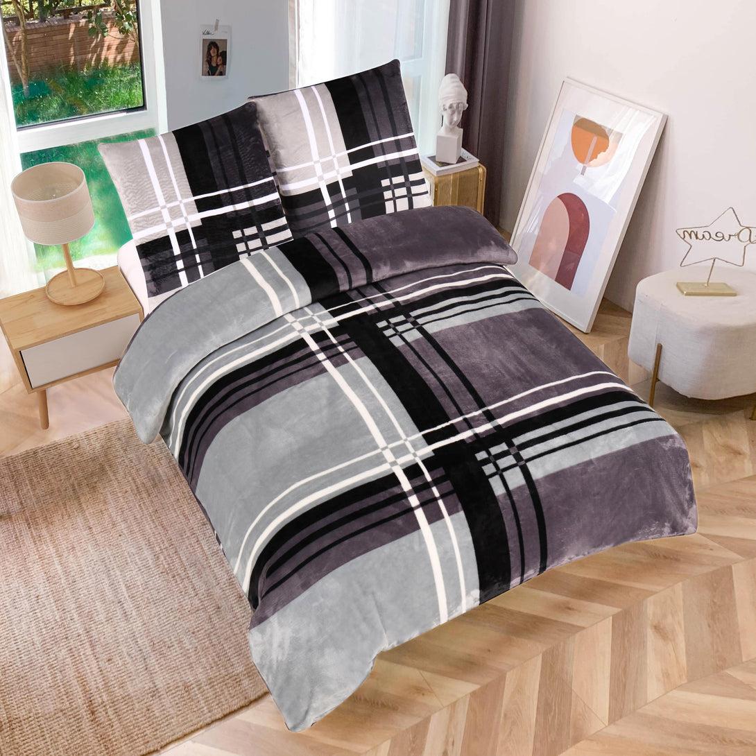 One Home Winter Bettwäsche Teddy Plüsch gestreift modern Kuschelig Flauschig Warm Weich