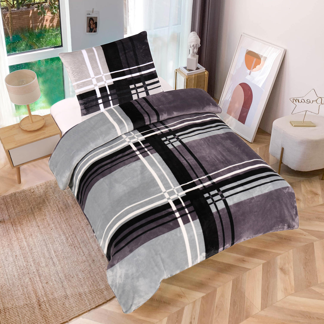 One Home Winter Bettwäsche Teddy Plüsch gestreift modern Kuschelig Flauschig Warm Weich