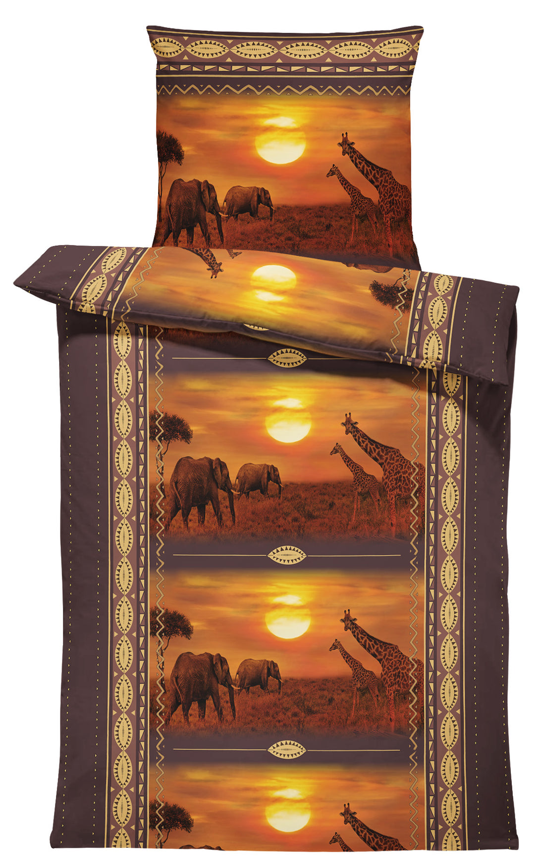 One Home Bettwäsche 135x200 cm Afrika Safari Elefanten Giraffen Tiere braun Microfaser