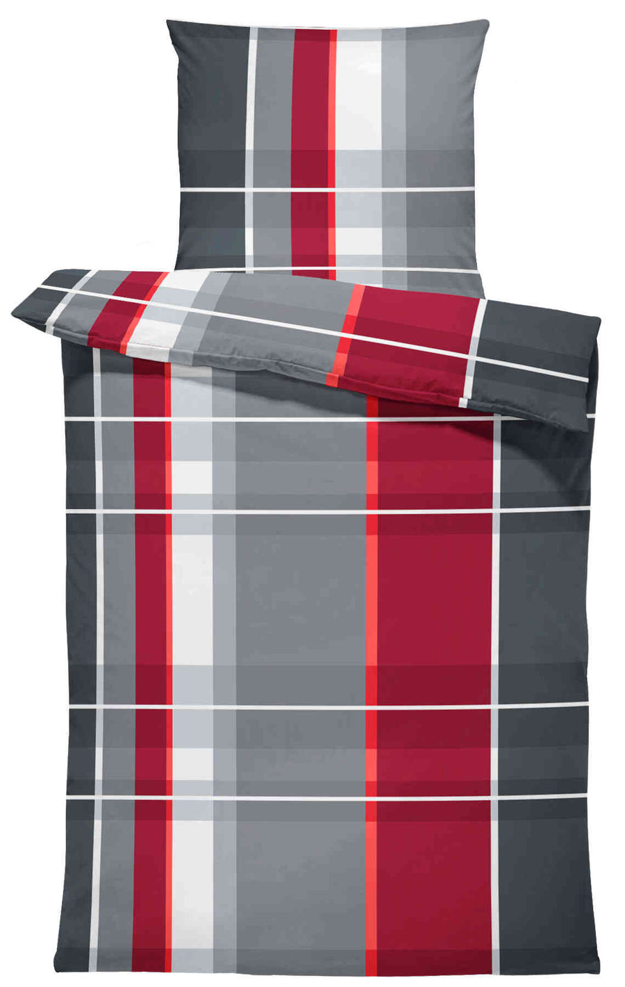 One Home Winter Biber Bettwäsche 135x200 cm kariert rot grau Warm Flanell Baumwolle