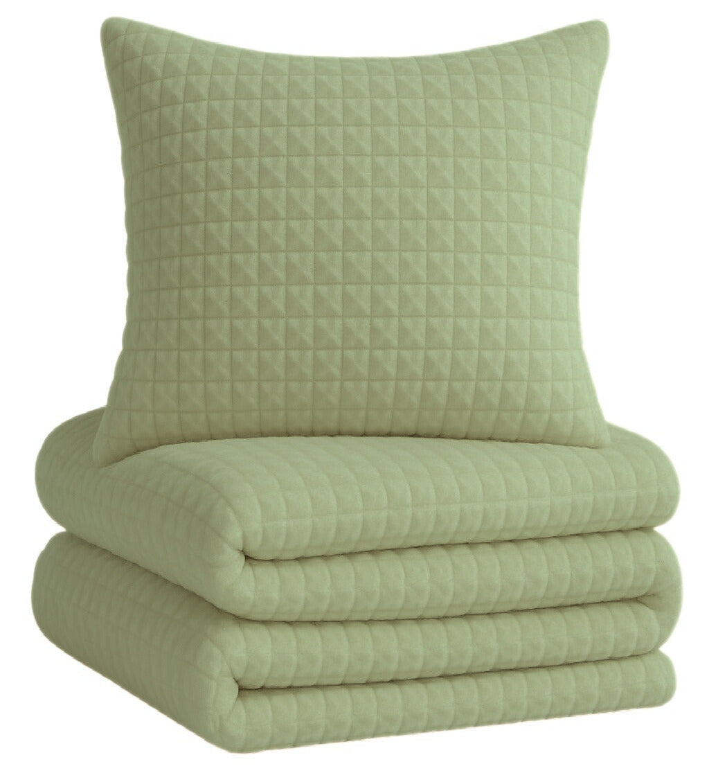 One Home Winter Bettwäsche Karo Cord Optik Teddy Plüsch Nicki Warme Fleece Cashmere Touch Mint Grün 135x200 cm