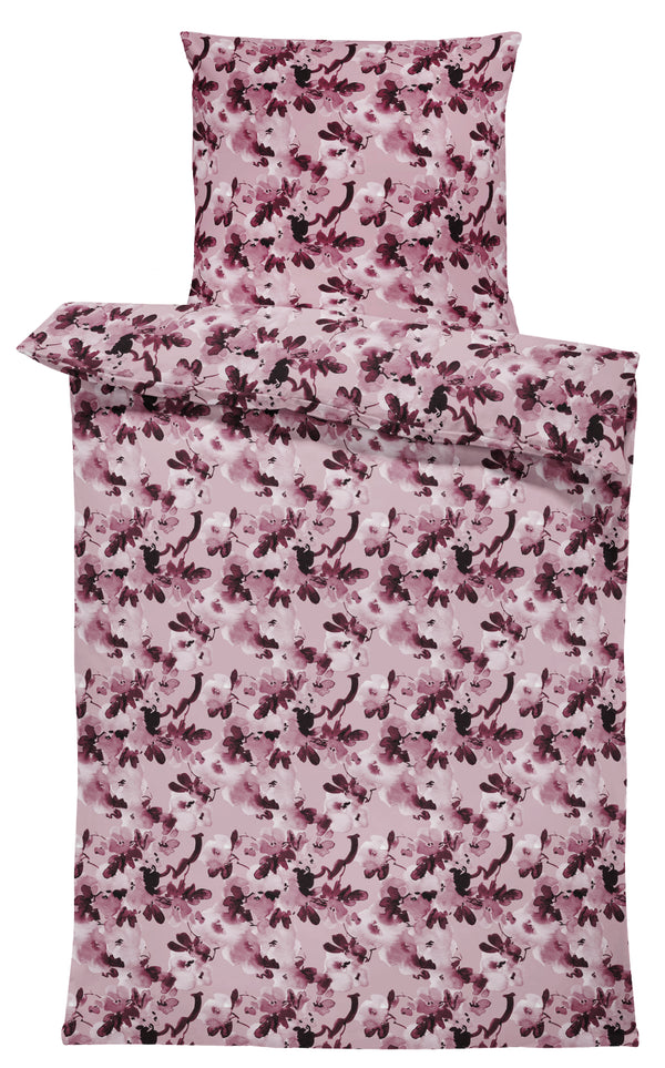 One Home Biber Bettwäsche 155x220 cm Blumen geblümt rosa rot Winter Flanell Baumwolle