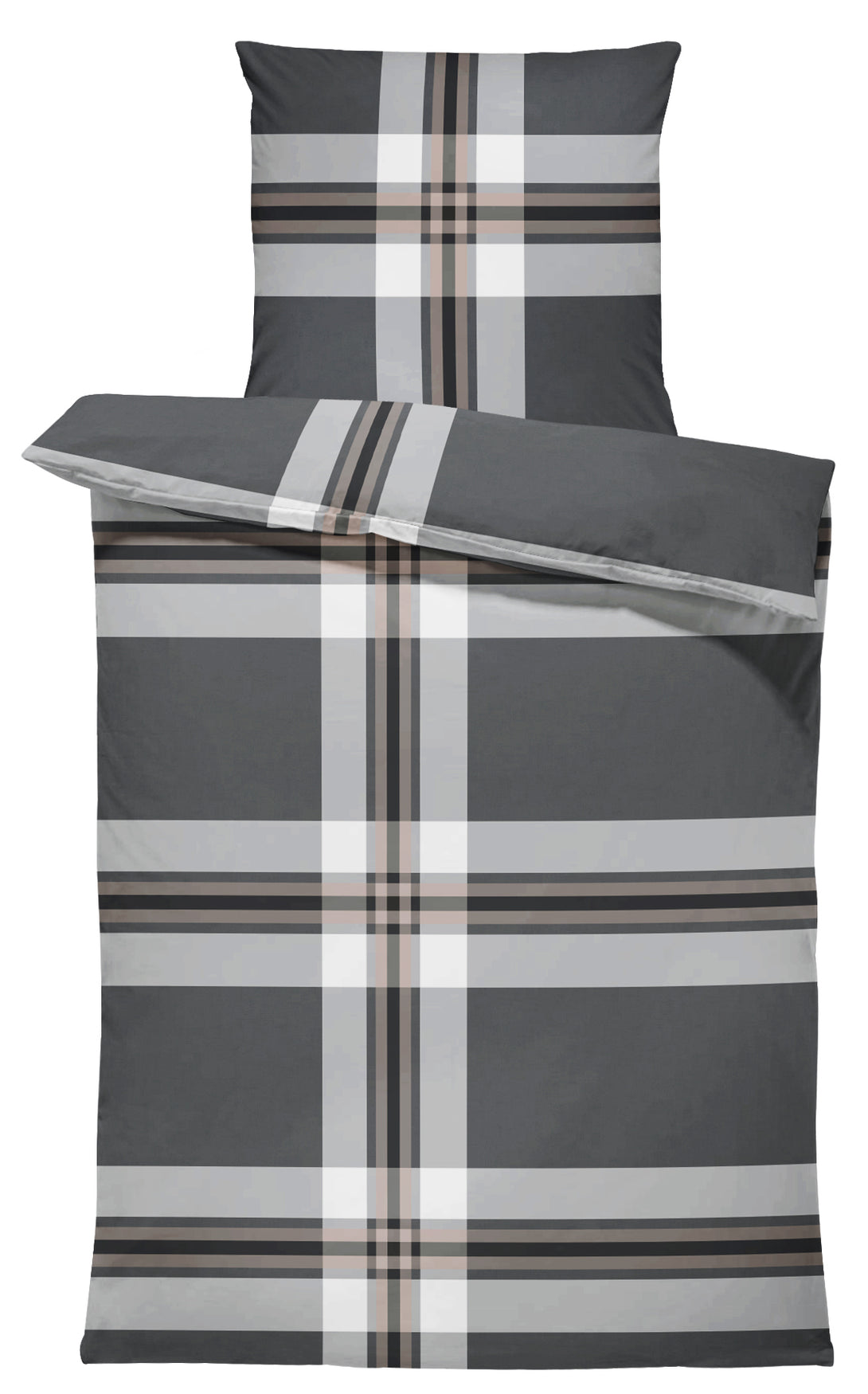 One Home Biber Bettwäsche 155x220 cm gestreift grau braun modern Winter Flanell Baumwolle