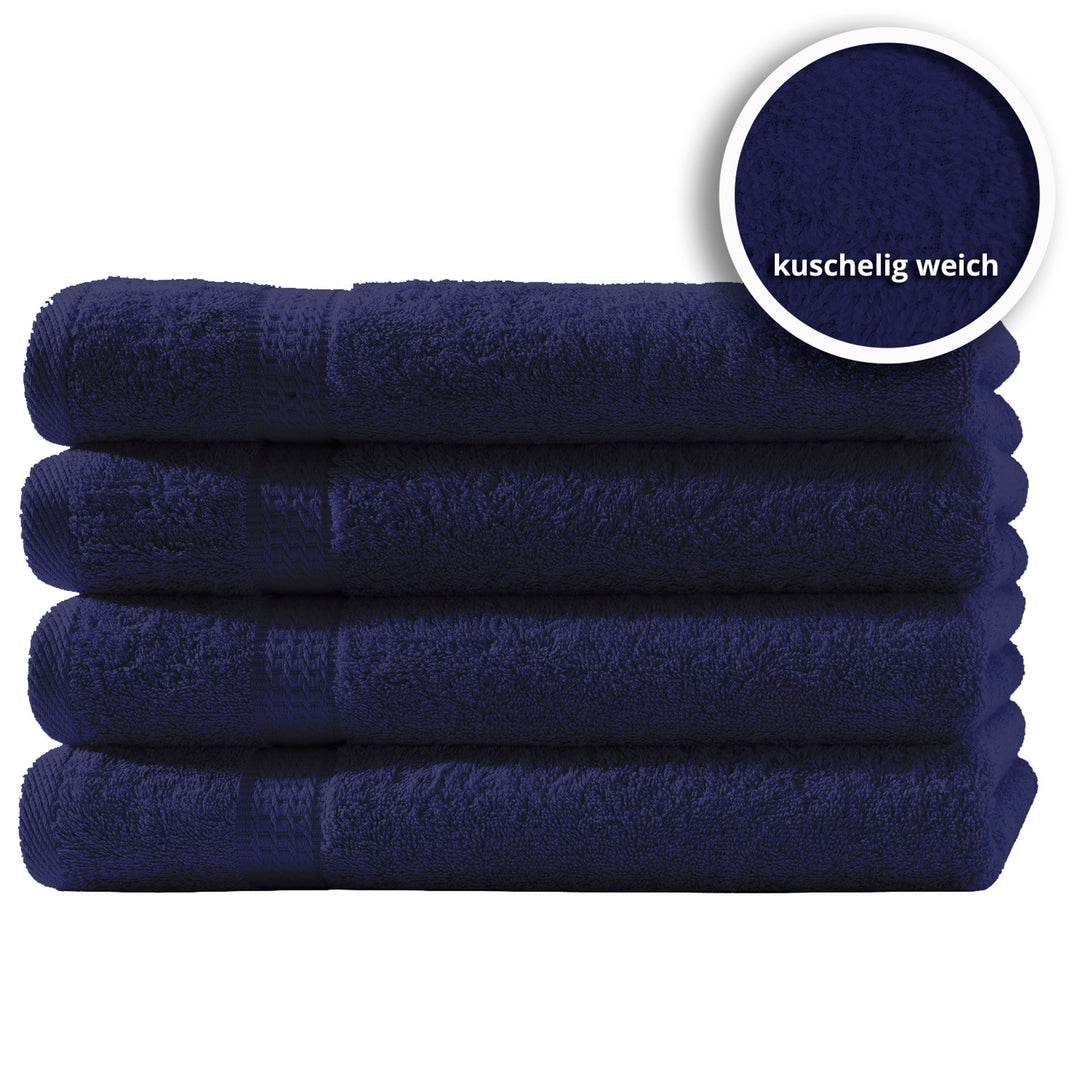 One Home 4er Set Gästetücher Handtücher Duschtücher Badetücher Frottee 100% Baumwolle Navy Marine Blau