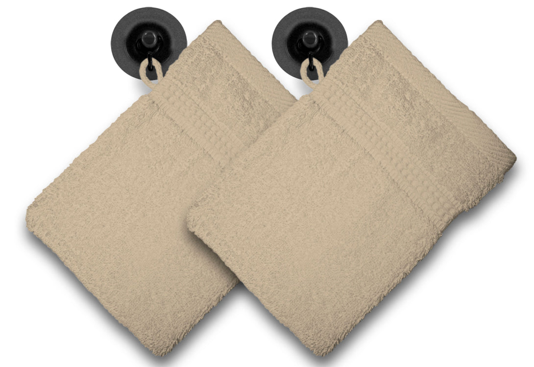 One Home 2er Set Waschhandschuhe Waschhandschuh Waschlappen 16x21 cm Frottee Baumwolle Beige