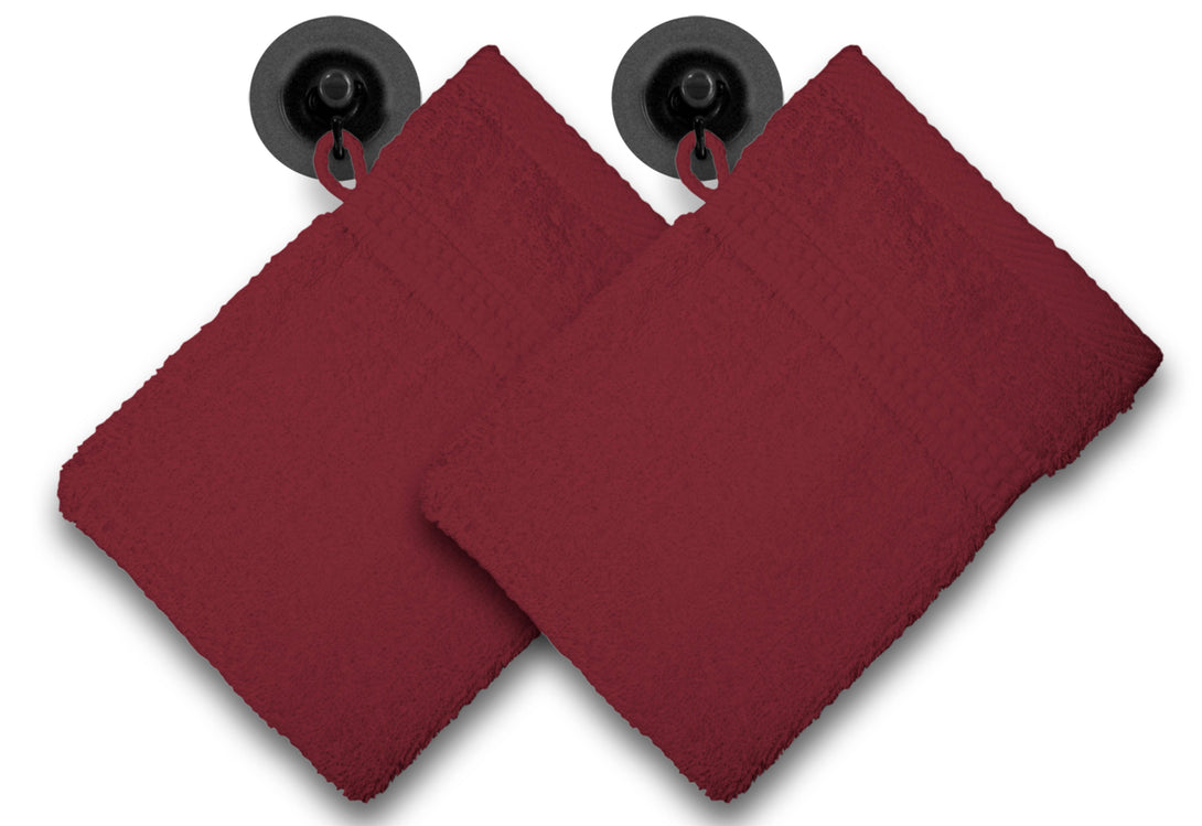 One Home 2er Set Waschhandschuhe Waschhandschuh Waschlappen 16x21 cm Frottee Baumwolle Bordeaux