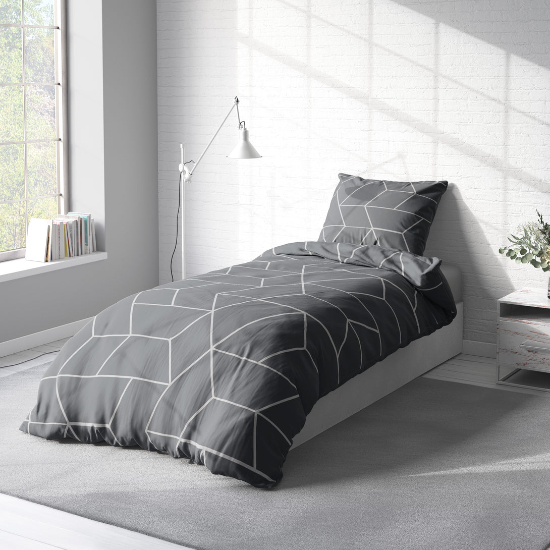 One Home Biber Bettwäsche 135x200 cm Geometrisch Grau Winter Kuschelig Warm Baumwolle