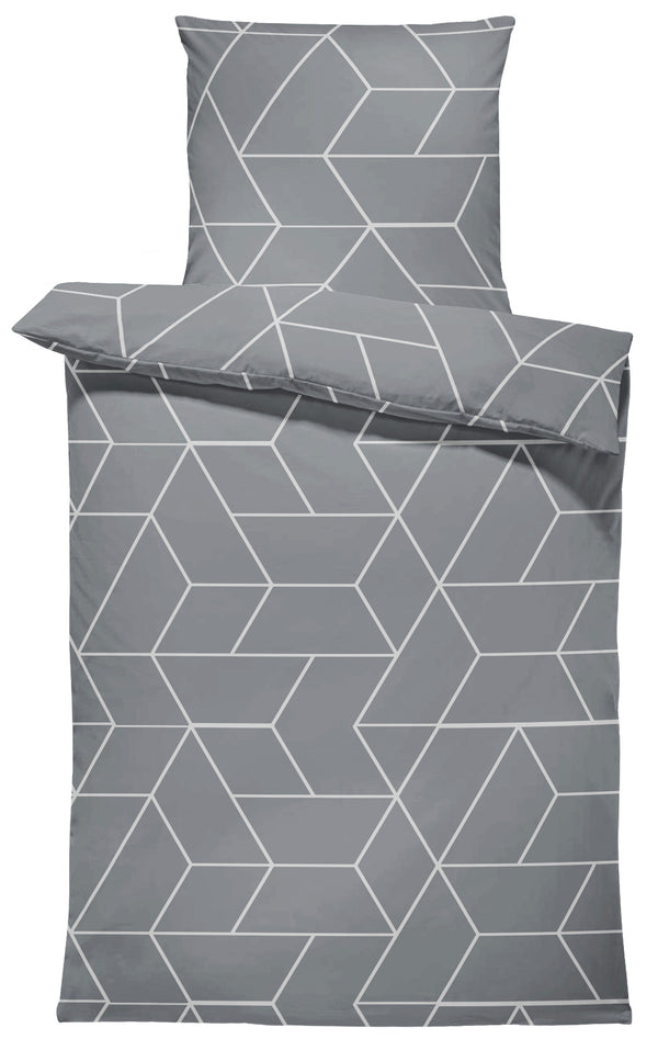 One Home Biber Bettwäsche 135x200 cm Geometrisch Grau Winter Kuschelig Warm Baumwolle