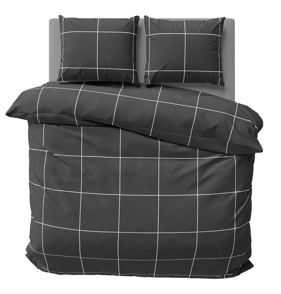 Bettwäsche 200x220 cm Karomuster kariert schwarz Biber Winter Flanell