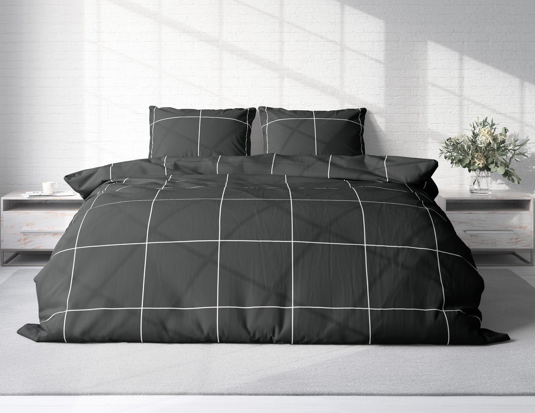 One Home Bettwäsche 200x200 cm Karomuster kariert schwarz Biber Winter Flanell Baumwolle