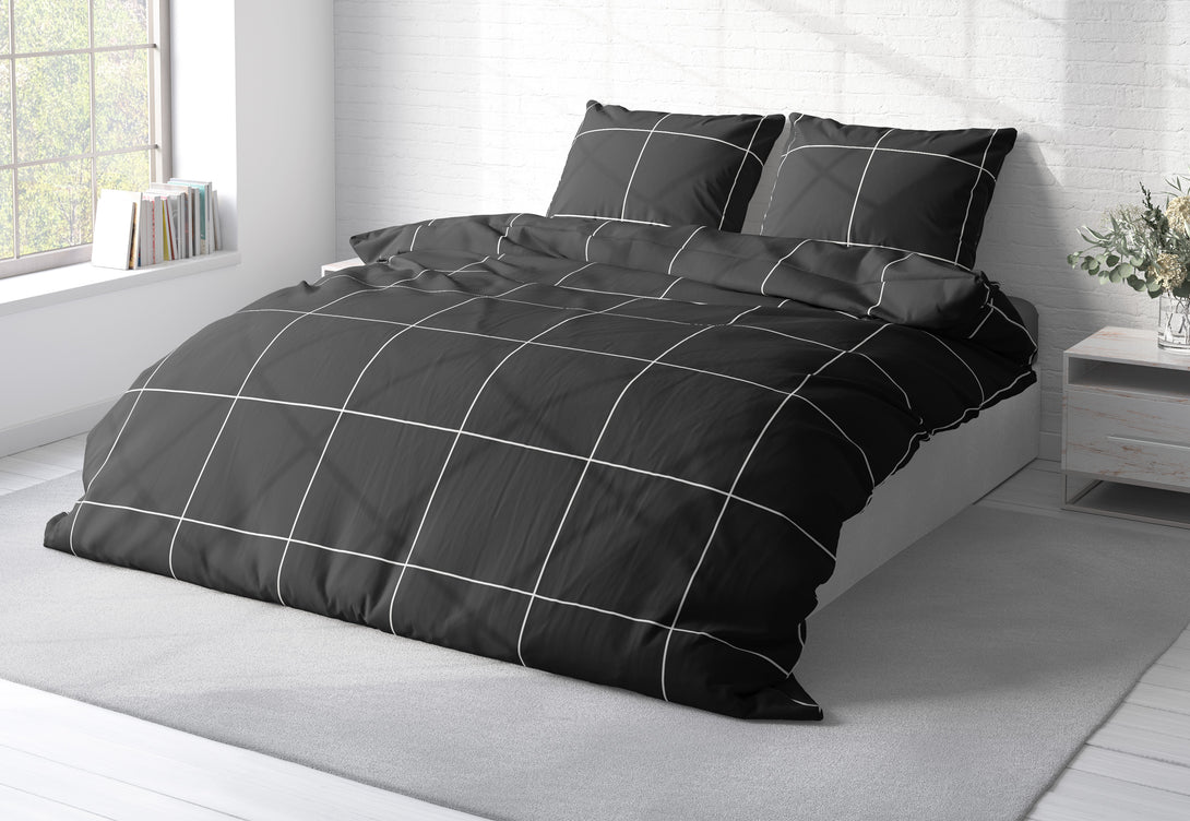 One Home Bettwäsche 200x200 cm Karomuster kariert schwarz Biber Winter Flanell Baumwolle