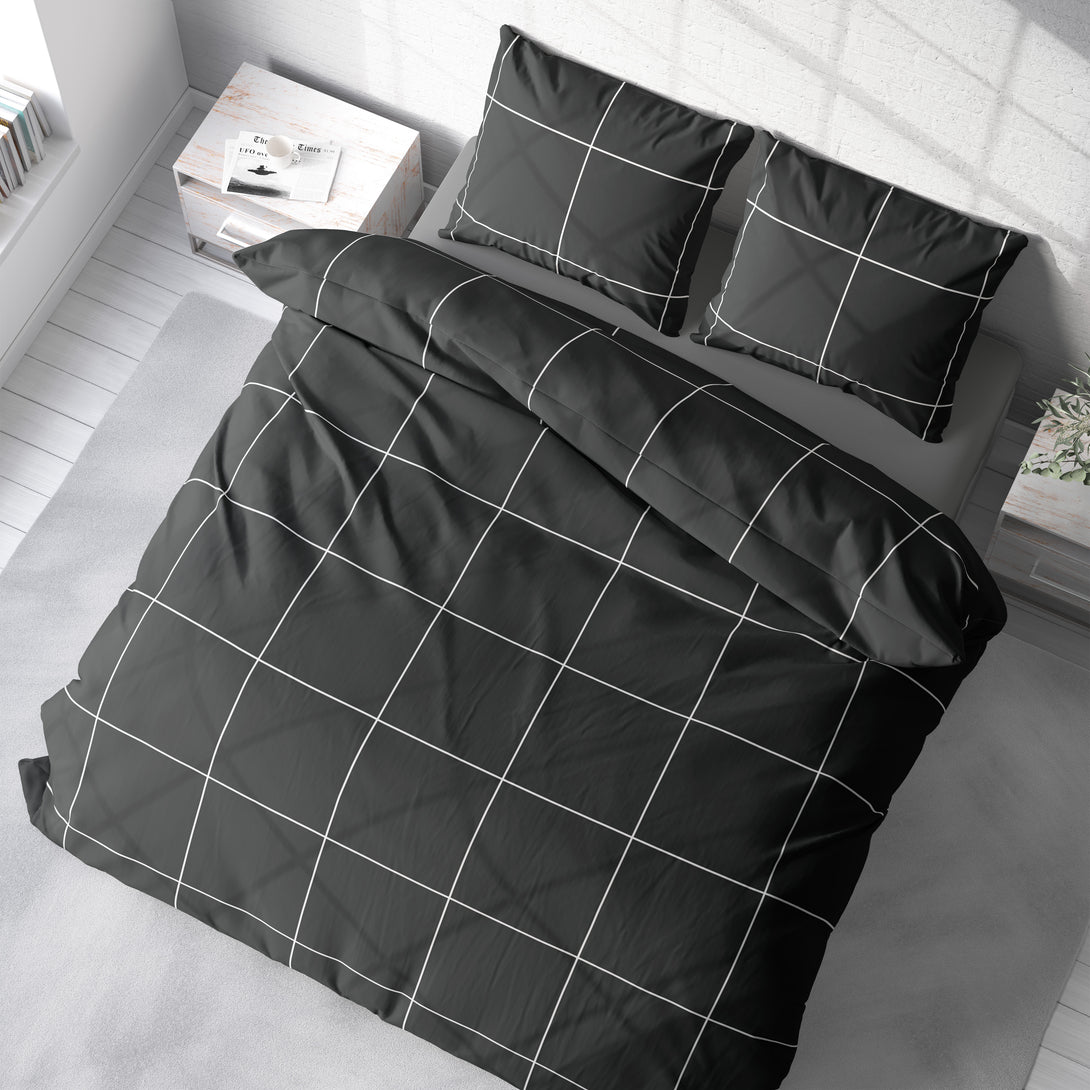 One Home Bettwäsche 200x200 cm Karomuster kariert schwarz Biber Winter Flanell Baumwolle