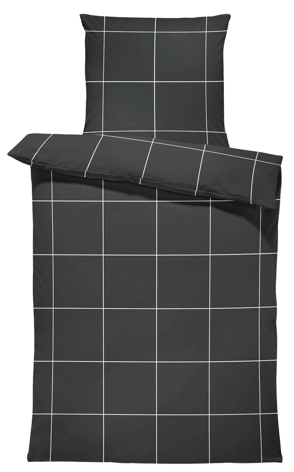 One Home Bettwäsche 135x200 cm Karomuster kariert schwarz Biber Winter Flanell Baumwolle