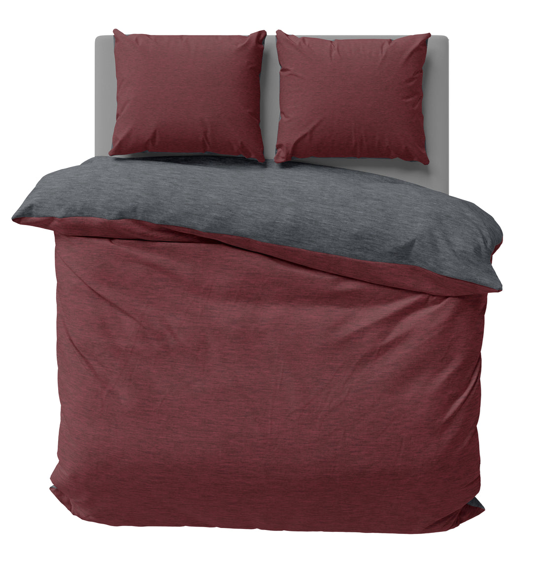 One Home Winter Bettwäsche Biber Meliert Baumwolle Flanell Kuschelig Flauschig Warm Weich bordeaux anthrazit