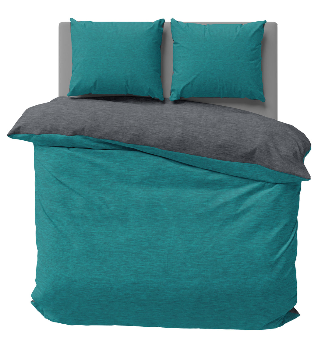 One Home Winter Bettwäsche Biber Meliert Baumwolle Flanell Kuschelig Flauschig Warm Weich petrol anthrazit