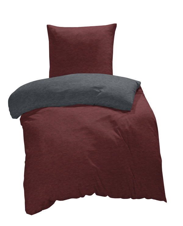 One Home Winter Bettwäsche Biber Meliert Baumwolle Flanell Kuschelig Flauschig Warme Weiche Melange Modern bordeaux anthrazit