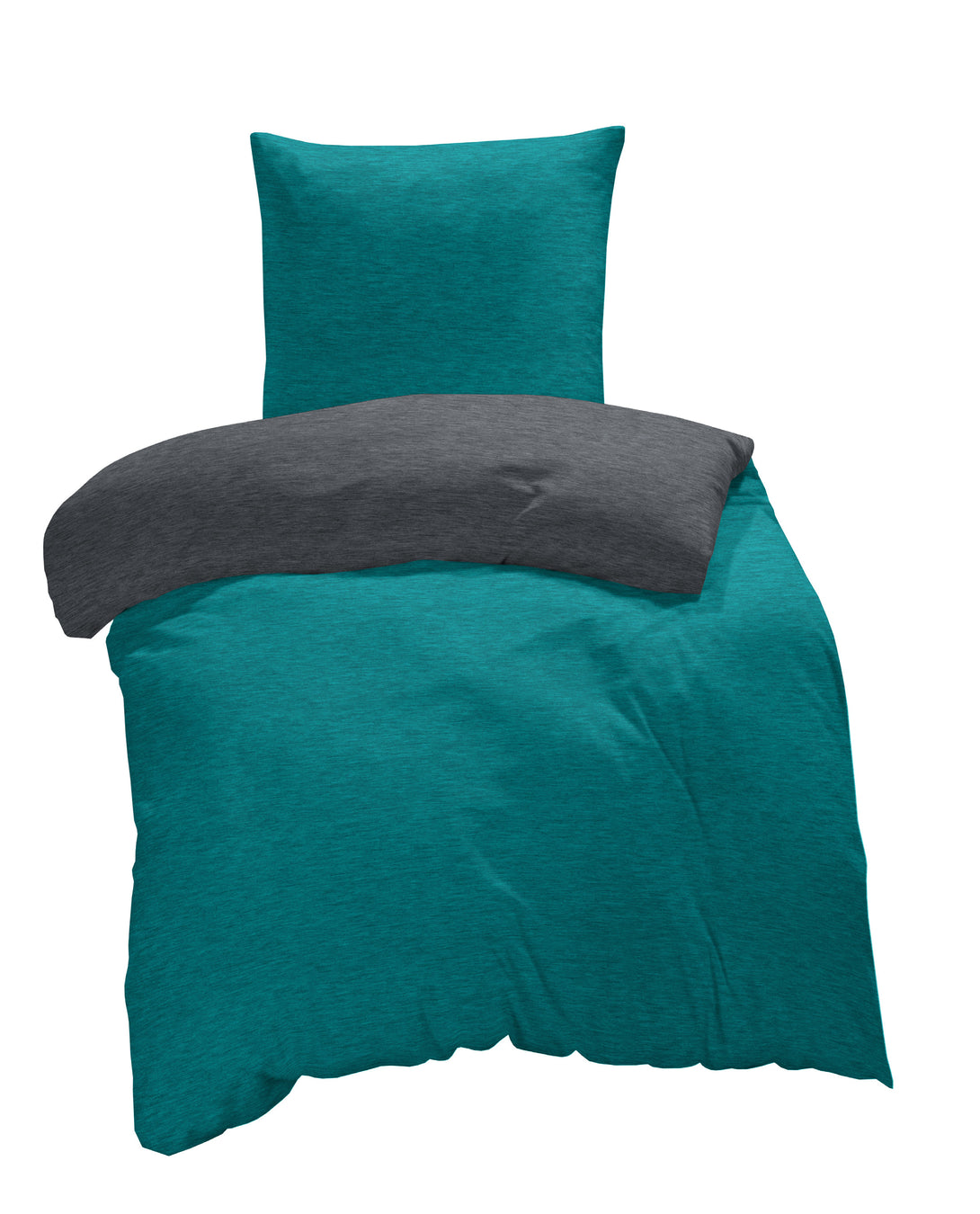 One Home Winter Bettwäsche Biber Meliert Baumwolle Flanell Kuschelig Flauschig Warme Weiche Melange Modern petrol anthrazit