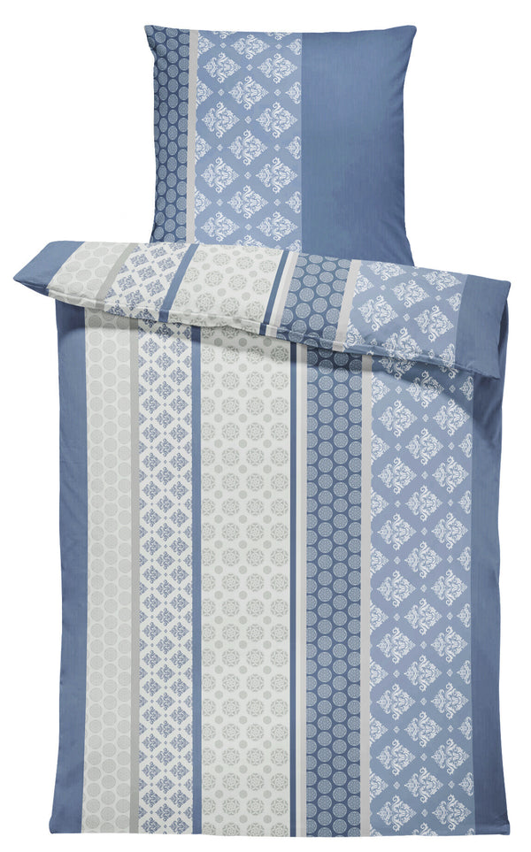 One Home Biber Bettwäsche 135x200 cm Ornamente Retro dunkelblau Winter Flanell Baumwolle