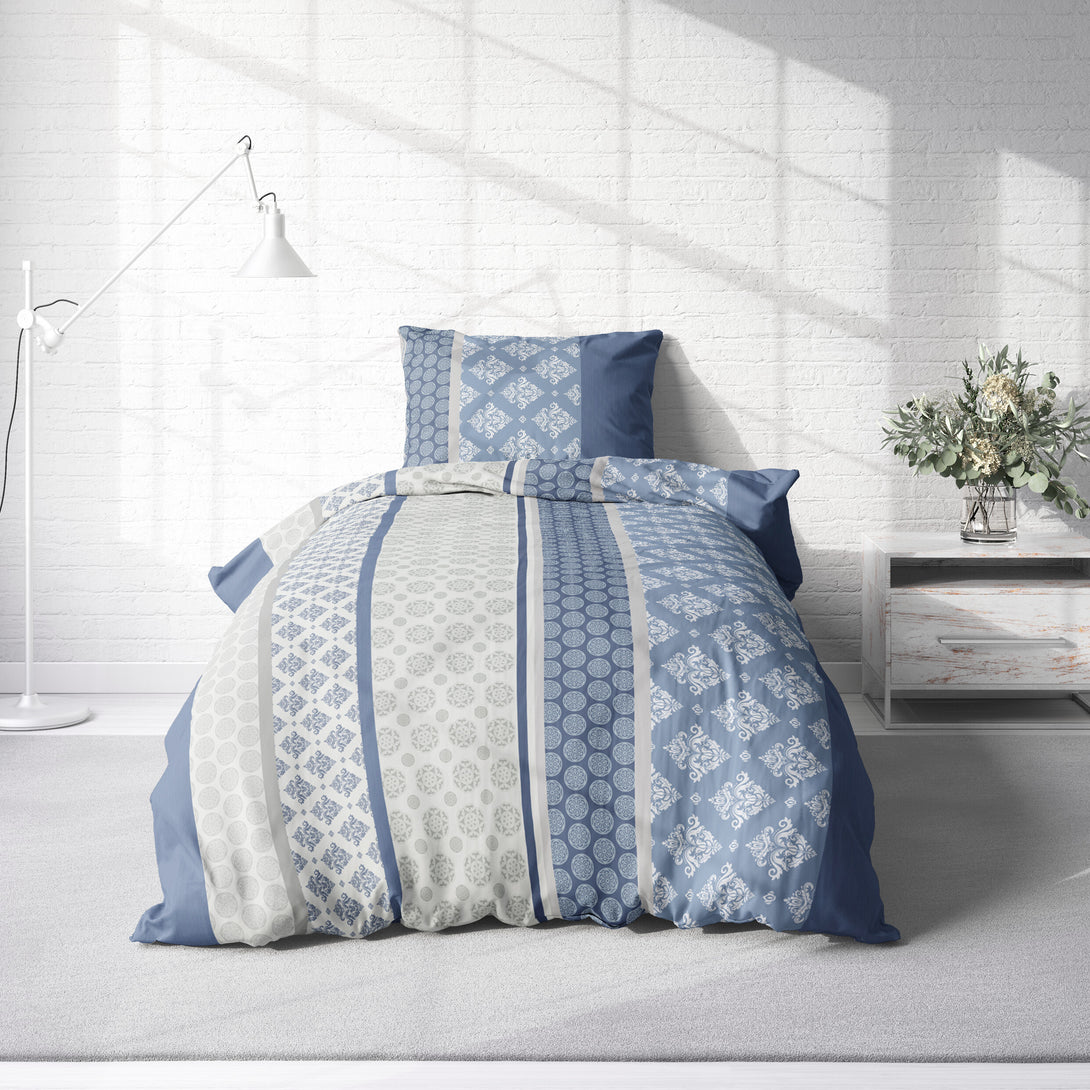 One Home Biber Bettwäsche 135x200 cm Ornamente Retro dunkelblau Winter Flanell Baumwolle