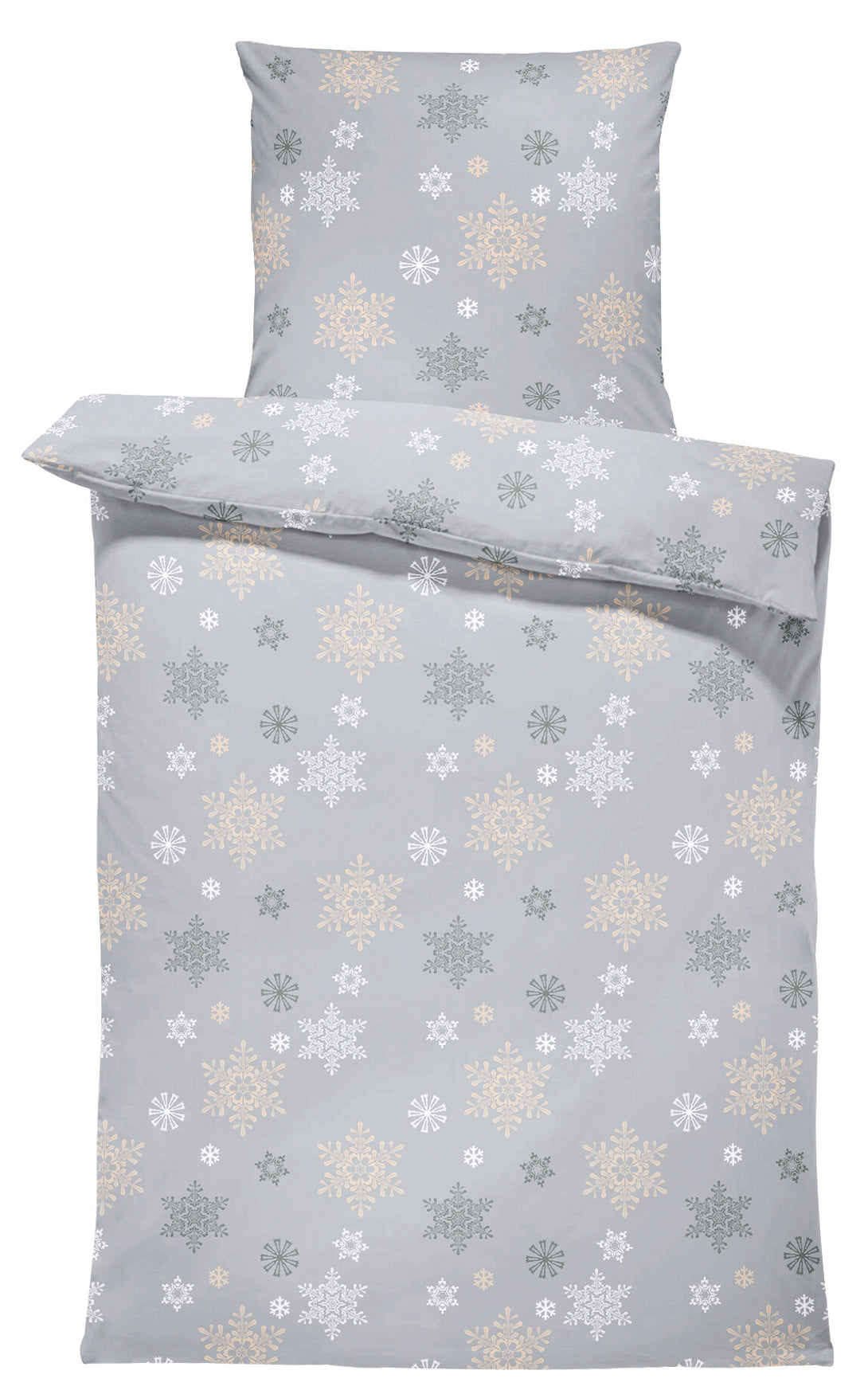 One Home Bettwäsche 155x220 cm Schneeflocken Kristalle grau Biber Winter Flanell Baumwolle