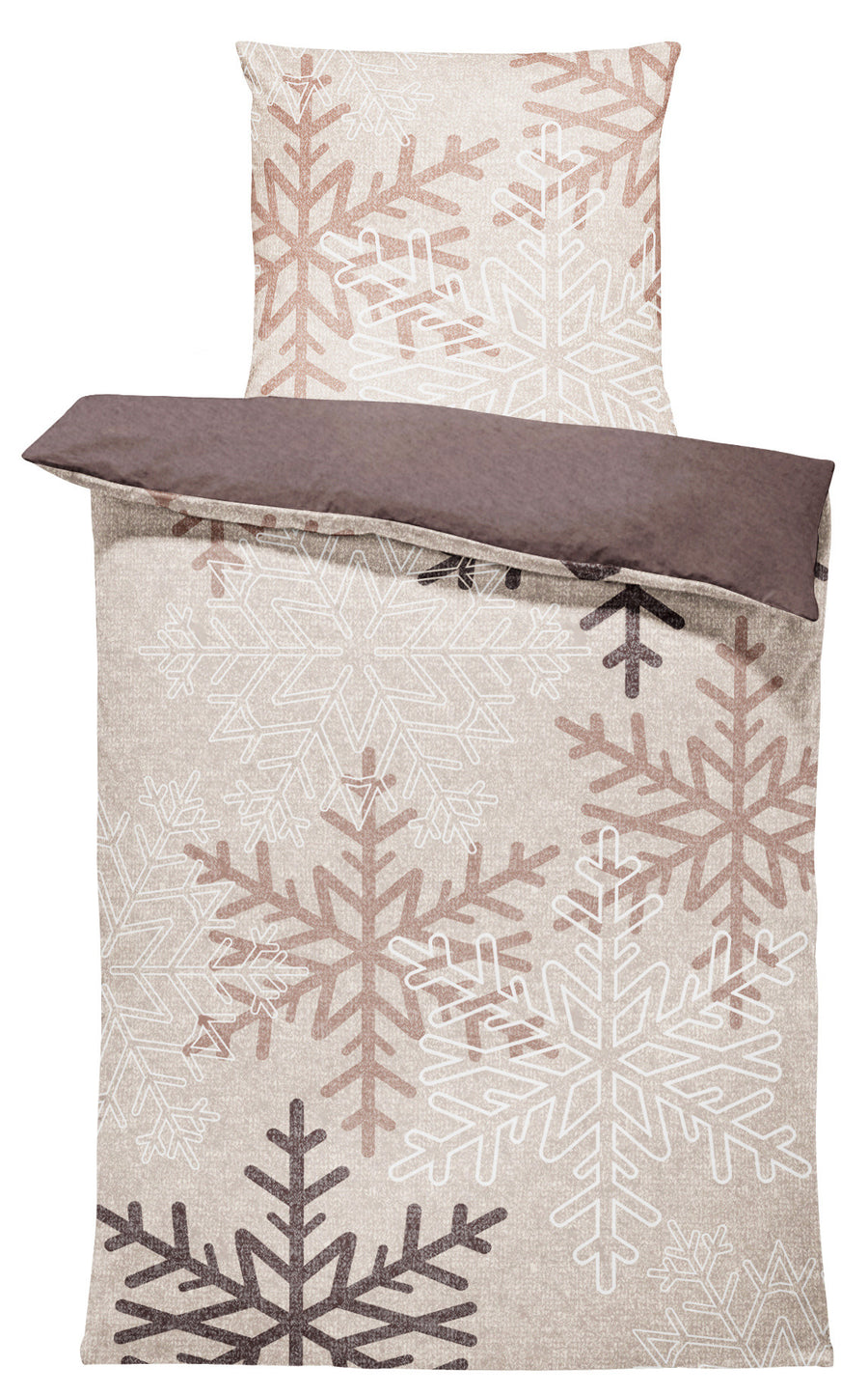 One Home Winter Bettwäsche 135x200 cm Schneeflocken Kristalle beige kuschelig Fleece Default Title