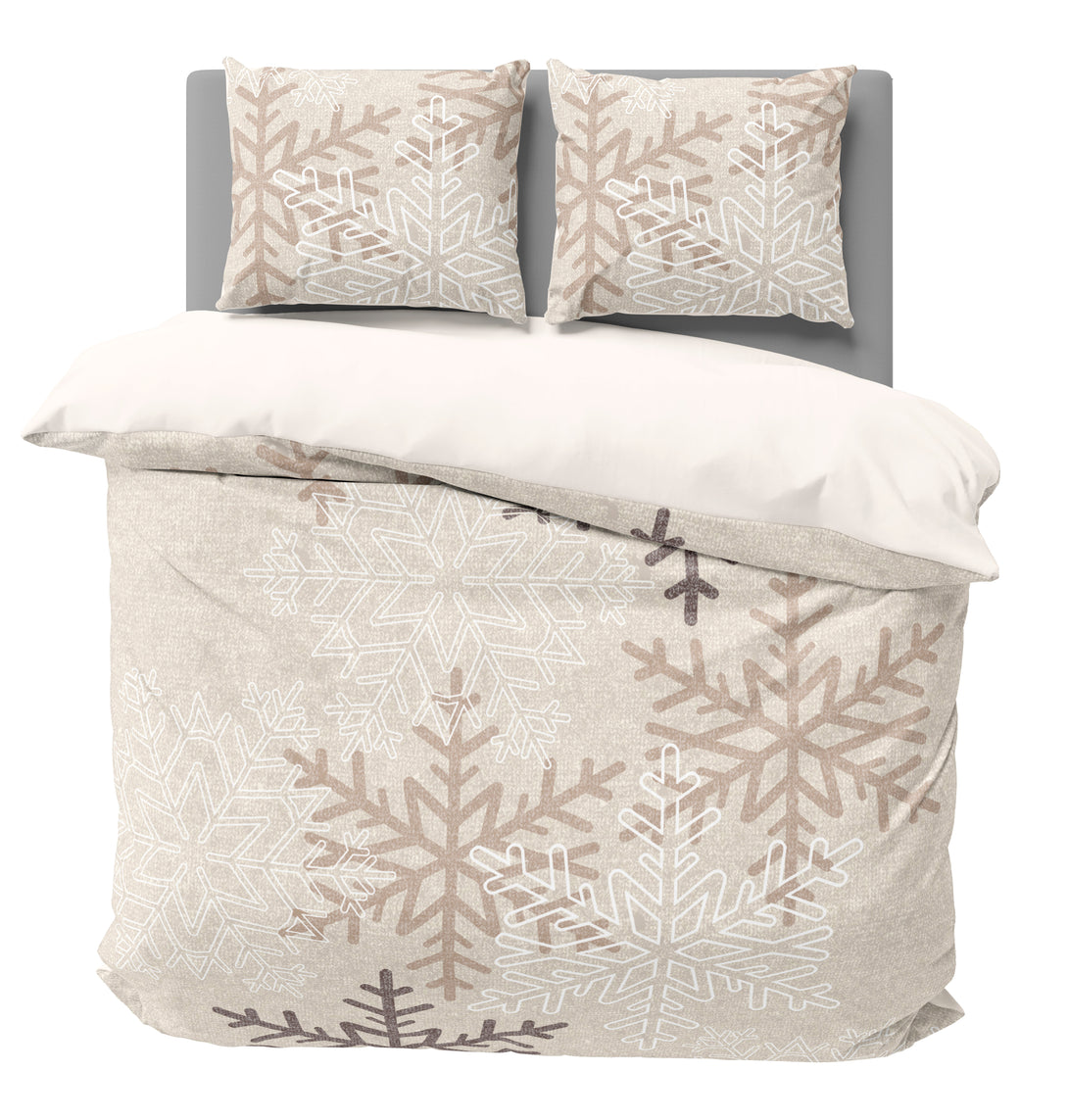 Biber Bettwäsche 200x220 cm Schneeflocken Kristalle beige Winter Baumw
