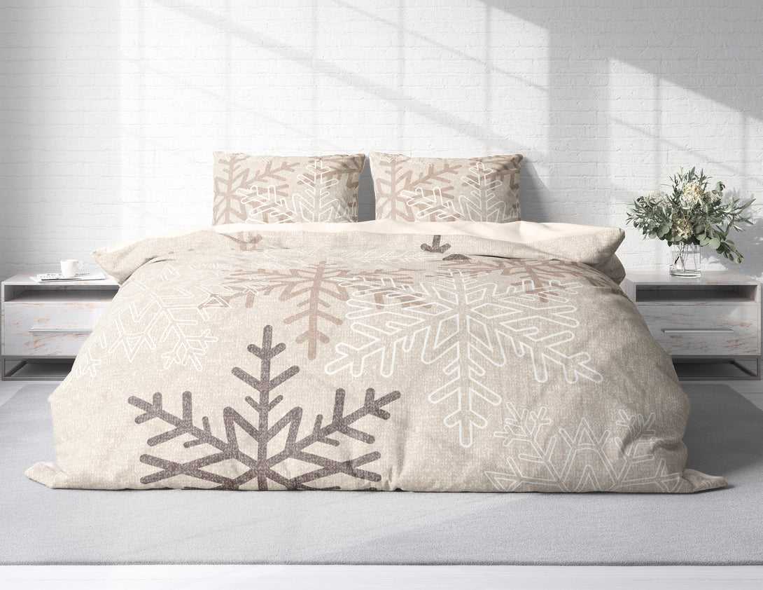 Biber Bettwäsche 200x220 cm Schneeflocken Kristalle beige Winter Baumw
