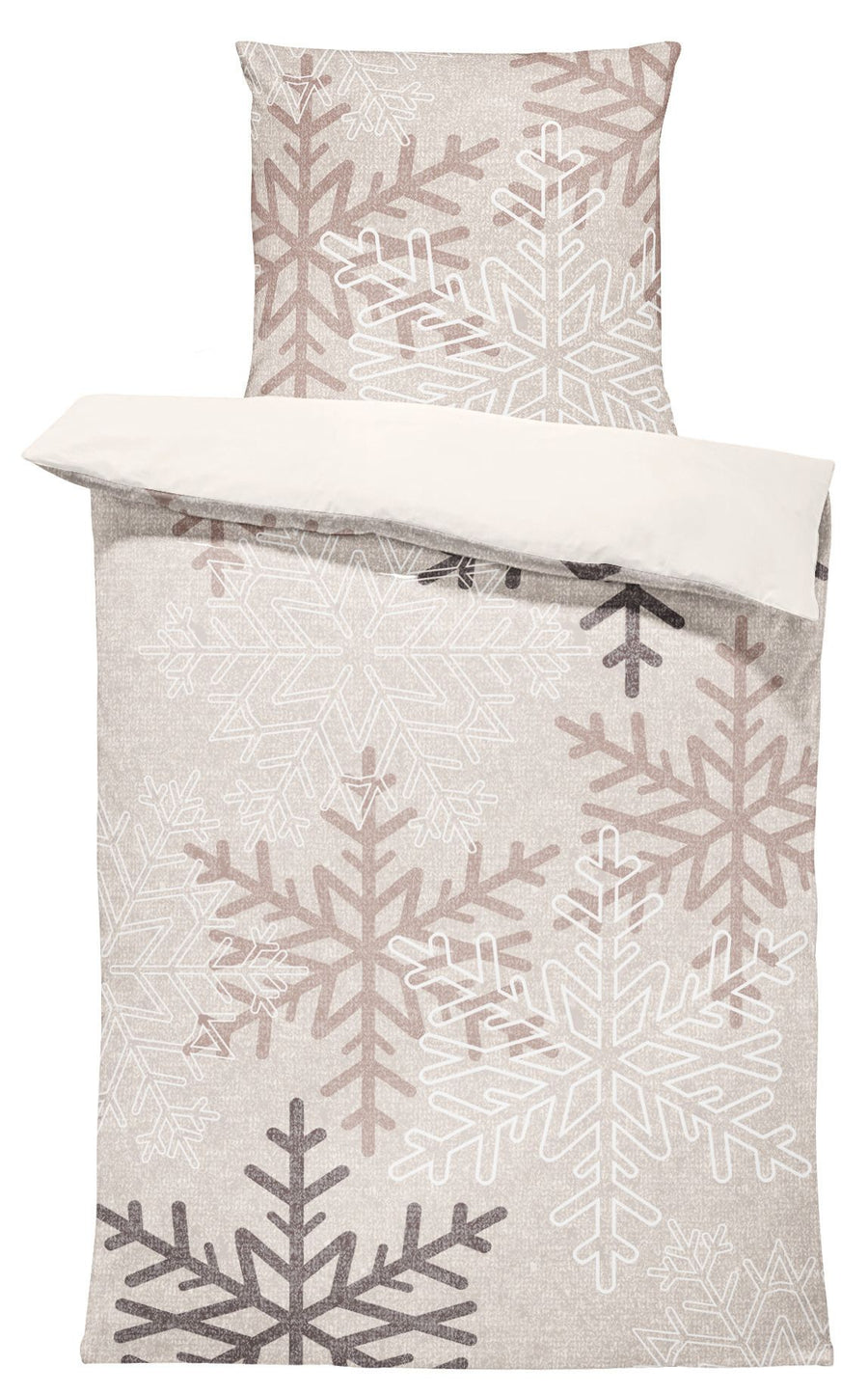 One Home Biber Bettwäsche 135x200 cm Schneeflocken Kristalle beige Winter Baumwolle