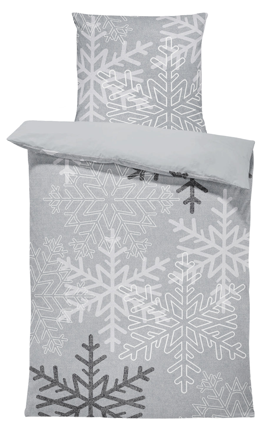 One Home Biber Bettwäsche 135x200 cm Schneeflocken Kristalle grau Winter Baumwolle