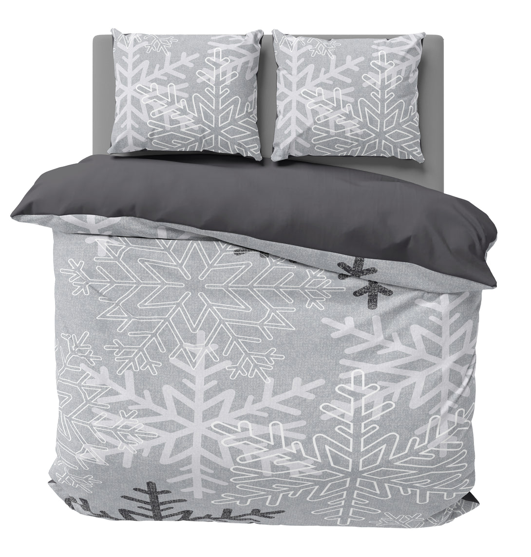 One Home Biber Bettwäsche 200x200 cm Schneeflocken Kristalle grau Winter Warm Baumwolle