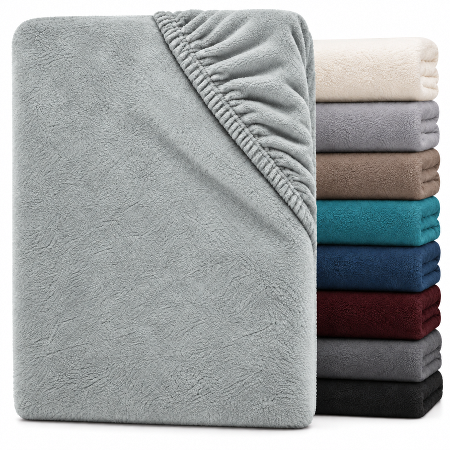 One Home Winter Spannbettlaken Bettlaken Teddy Plüsch Warm Nicki Flausch Cashmere Touch Grau
