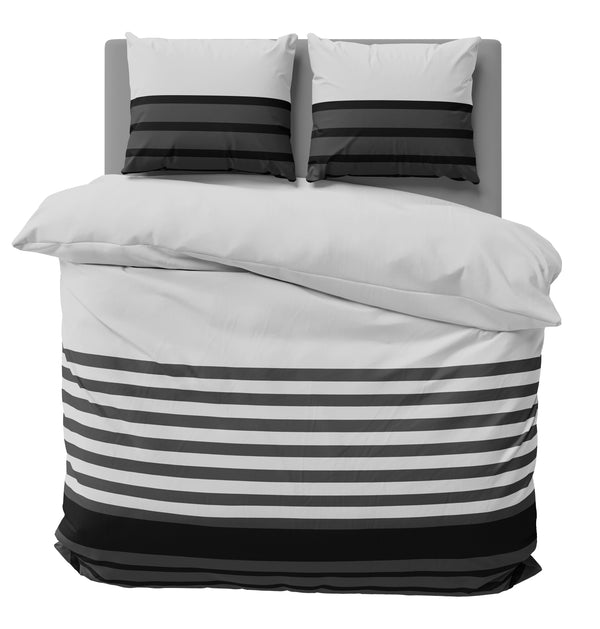 One Home Bettwäsche 200x220 cm gestreift grau anthrazit Biber Winter Flanell Baumwolle