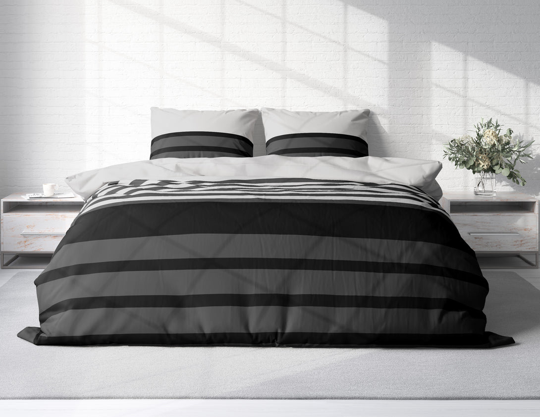 One Home Bettwäsche 200x220 cm gestreift grau anthrazit Biber Winter Flanell Baumwolle